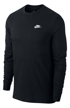 A small Swoosh logo at the chest brings big Nike energy to a T-shirt made from breathable cotton for comfort whether you're working out or just hanging out. 28" length (size Medium) Crewneck Long sleeves 100% cotton Machine wash, tumble dry Imported Long Sleeve Cotton Workout T-shirt, Casual Crew Neck T-shirt For Training, Dri-fit Crew Neck T-shirt For Streetwear, Dri-fit Crew Neck T-shirt For Sportswear, Cotton Crew Neck Activewear For Training, Moisture-wicking Tops For Streetwear, Moisture-wicking Dri-fit Tops For Streetwear, Nike Dri-fit T-shirt For Workout, Nike Basic Crew Neck Activewear