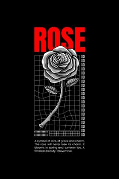 a black and red poster with a rose on it's back side, in the middle