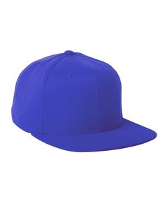 a bright blue baseball cap is shown on a white background, it's flat - brimmed and unstructed