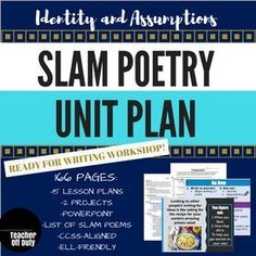 a poster with text that reads slam poetry unit plan and an image of the poem