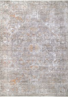 an area rug with grey, orange and white colors