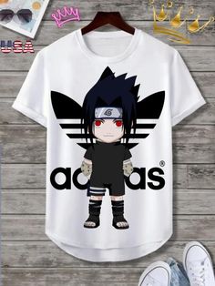 Black Casual Sublimation T-shirt With Character Print, Casual Black Sublimation T-shirt With Character Print, White Sports T-shirt With Character Print, Sporty T-shirt With Character Print For Sports, Sporty T-shirt With Cartoon Print For Sports, Sporty White T-shirt With Cartoon Print, Casual White Sublimation T-shirt With Front Print, Casual White Sublimation Tee With Front Print, Black Short Sleeve Shirt With Cartoon Print