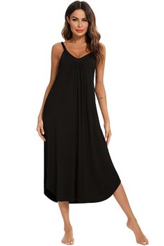 Features: Basic style Sheer: Opaque Stretch: Stretchy Material composition: 95% rayon, 5% spandex Care instructions: Machine wash cold. Tumble dry low. Imported Size Length Bust Waist S 38.6 34.6 0 M 39 36.6 0 L 39.4 39.8 0 XL 39.8 42.5 0 2XL 40.2 45.7 0 Picture Style, Sleep Dress, Lounge Dress, Maxi Dress Formal, Style Minimalist, Women's Wardrobe, Formal Evening Dresses, Basic Style, Night Dress