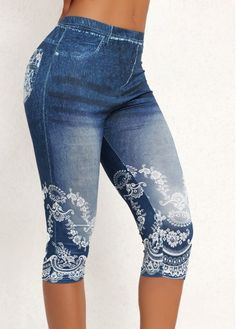 Color:Denim Blue;Size:M;Size:L;Size:5XL;Package Contents:1 X Shorts; Elastic Waist Leggings, Trendy Swimsuits, Trendy Tops For Women, Elastic Waist Pants, Printed Denim, Shorts Jeans, Denim Leggings, Active Wear Leggings, Sportswear Women