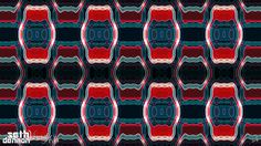 an abstract pattern with red, blue and black colors on the bottom half of it