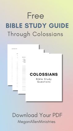 the bible study guide for colossians is shown in three different colors and font