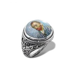 Inspired by Van Gogh’s masterpieces, this ring brings artistry in the form of jewelry. Wearing one around your fingers is like carrying a miniature version of this timeless art piece with you. It is a perfect gift for a lover intrigued by art. Metals Type: Zinc AlloyMaterial: GlassSurface Width: 16mmStyle: VintageSize: adjustable Artistic Hand Painted Silver Rings, Artistic Hand Painted Round Rings, Silver Artistic Rings With Artistic Design, Artistic Hand Painted Ring Jewelry, Artistic Silver Rings With Artistic Design, Elegant Hand Painted Ring Jewelry, Artistic Collectible Jewelry Ring, Artsy Sterling Silver Jewelry With Artistic Design, Artistic Engraved Rings As A Gift