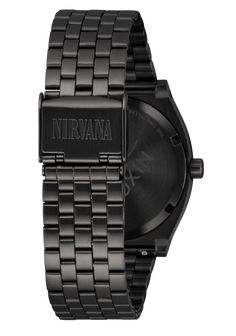 The Nirvana collection continues with our best selling watch, The Time Teller. The black on black smiley graphic in the center acts as a hidden surprise amongst the bright yellow numbers and x's on the dial. Nirvana Font, Smiley Graphic, Nirvana Smiley Face, Black On Black, Classic Watches, Nixon, Surf Shop, Black Watch, Smiley Face