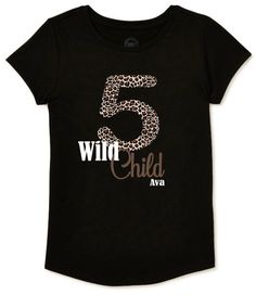 This is the perfect birthday shirt for your wild child! Made with colors in main picture unless otherwise requested. Shirts and tanks are well made and designed to have some stretch. Only high-quality vinyl used to create this wild child cheetah print birthday shirt. Great for a zoo themed party. Upon checkout in personalization section please indicate name. If you do not want the name added please advise. Shirt care Please turn shirt inside out and wash in cold water using a mild detergent, gen Black Tiger Print Crew Neck Top, Black Crew Neck Top With Tiger Print, Cute Black Top With Custom Print, Cute Black Tops With Custom Print, Black Cotton Tops For Birthday, Casual Personalized Black Tops, Personalized Black Casual Tops, Casual Black Personalized Tops, Custom Print Black Tops For Birthday