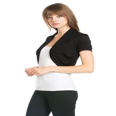 95% rayon % % Spandex . Women`s Short Sleeve Pleated Sides Rayon Cotton Bolero Shrug. 95% Rayon 5% Spandex. Made In U.S.A . Very Soft Material. Fitted V-neck Shrug For Spring, Casual Fitted Open Front Tops, Fitted Shrug For Summer Layering, Fitted Summer Shrug For Layering, Fitted Short Sleeve Cardigan, Fitted Shrug For Layering, Fitted Black Summer Shrug, Fitted Black Shrug For Summer, Black Fitted Shrug For Summer