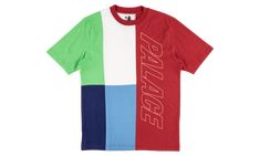 The Palace “Flaggin’” tee is a bold color blocking design released during Palace’s spring 2019 season. Palace’s take on nostalgic sportswear from the ‘80s and ‘90s is prevalent throughout their seasonal releases and this tee continues on that theme. The left side of the tee features red cotton with Palace embroidered vertically from the top of the chest down to the bottom of the T-shirt. White cotton starts at the upper chest with light blue covering the bottom. A light green and navy blue cotto Color Blocking Design, Spaghetti Strap Bodycon Dress, Plus Size Bodycon Dresses, Plus Size Bodycon, Blue C, Boho Floral Dress, Stadium Goods, Tunic Tank Tops, Cotton Bottoms