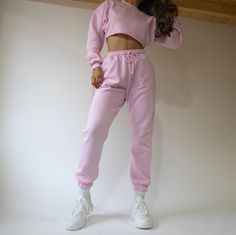 Baby Pink High Waisted Joggers Loungewear - Etsy Australia Pink Joggers For Spring Lounging, Pink Comfortable Leisure Joggers, Trendy Pink Sweats For Leisure, Trendy Pink Leisure Sweats, Pink Athleisure Activewear For Leisure, Pink Athleisure Sweatpants For Lounging, Cozy Fit Sweats For Spring Loungewear, Trendy Pink Joggers With Elastic Waistband, Sporty Pink Joggers For Lounging