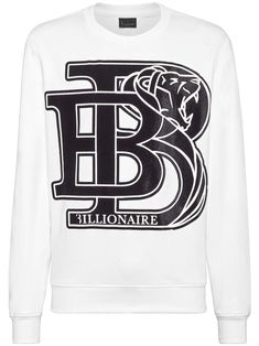 white cotton jersey texture logo print to the front crew neck long sleeves straight hem Luxury Winter Sweatshirt With Letter Print, Luxury Long Sleeve Hoodie With Logo Print, Luxury Cotton Sweater With Ribbed Cuffs, Luxury Crew Neck Sweater With Logo Detail, Luxury White Cotton Sweatshirt, Luxury Crew Neck Sweatshirt With Letter Print, Luxury Long Sleeve Sweater With Logo Print, Luxury Cotton Sweatshirt With Embroidered Logo, Luxury Crew Neck Sweatshirt With Logo Detail