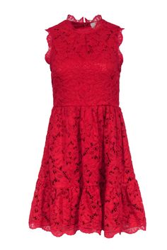 Current Boutique-Kate Spade - Red Lace Sleeveless Scallop Edge Dress Sz 2 Under The Mistletoe, Party Scene, Scallop Edge, Classic Heels, Red Lace, On Fire, Invisible Zipper, Online Boutiques, Vibrant Red