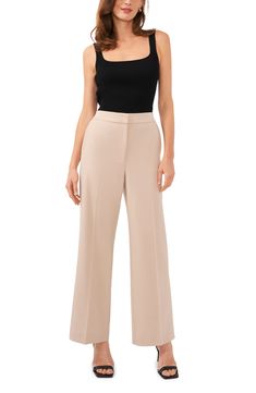 Vertical front creases elongate the legs of these polished pants designed with an elastic-back waist. 30 1/2" inseam; 22" leg opening; 12" front rise; 16 1/2" back rise (size 8) Zip fly with hook-and-bar closure Side-seam pockets Unlined 68% polyester, 28% rayon, 4% spandex Machine wash, tumble dry Imported Elegant Stretch Wide-leg Pants, Elegant 4-way Stretch Ankle-length Dress Pants, Elegant Ankle-length Dress Pants With 4-way Stretch, Elegant Ankle-length 4-way Stretch Dress Pants, Elegant Stretch Straight Leg Work Pants, Elegant Stretch Work Pants With Straight Leg, Formal Wide Leg 4-way Stretch Dress Pants, Elegant Wide-leg Work Pants, Formal Wide Leg Dress Pants With 4-way Stretch