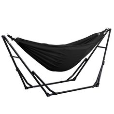 a black hammock with straps hanging from it