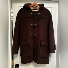 Well Kept, Great Condition Coat With Brown/Beige Plaid Liner. Selling As Is And Priced To Sell Fast. New, Coats Like These Run $2000+ Check Your Measurements! Arm 22” Chest Pit To Pit 20.5” Back/Length 28” Pit To Bottom 21” Beige Plaid, Duffle Coat, Burberry Jacket, Brown Beige, Vintage Men, To Sell, Tartan, Burberry, Trench Coat