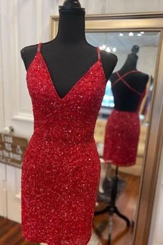 Tight V-Neck Red Mini Party Dress Red Mini Party Dress, Rockabilly Wedding Dresses, Sparkling Dresses, Two Piece Bridesmaid Dresses, Prom Dresses Tight, Flowy Prom Dresses, Polka Dot Wedding Dress, Wedding Dress Detachable Skirt, Puffy Prom Dresses