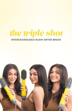 What it is: Three looks in one tool. Interchangeable attachments create a variety of looks in less styling time for a customized, smooth, shiny, blowout in one simple step. What it does: This blow-dryer brush features three different attachments that snap on to the handle and allow you to create three different looks with ease.Features and benefits:- Small Round Blow-Dryer attachment creates defined curls and waves- Oval Blow-Dryer attachment creates tons of volume and shine- Vented Paddle Brush Paddle Brush Blow Dry, Thick Coarse Hair, Dryer Brush, Blow Dry Brush, Paddle Brush, Defined Curls, Coarse Hair, Blow Dryer, Fine Hair