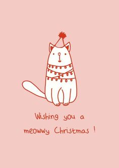 a cat with a hat on its head and the words wishing you a meowy christmas