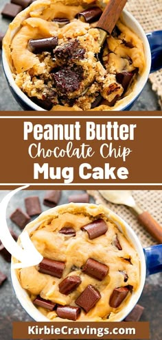 peanut butter chocolate chip mug cake in a bowl