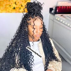 Goddess Locks With Curls, Foxlocs Hairstyles, Fox Locs Hairstyles, Bohemian Goddess Faux Locs, Messy Dreads, Goddess Locs Hairstyles, Fox Locs, Boho Locks, Locs On Black Women