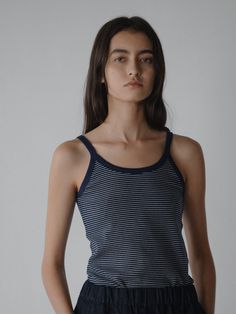 Editor's Notes This ribbed-knit top is crafted from stretchable cotton to a sleeveless silhouette.  Wear it with wide-leg trousers for a casual look.- Scoop neck- Slim fit- Lightweight ribbed-knit- Striped patternMeasurements(in.)                                                                                                                                     Size: (S / M) - Chest: 14.57 in. / 15.16 in. - Hem: 15.55 in. / 16.14 in. - L Striped Ribbed Cotton Tank Top, Striped Sleeveless Top, Ribbed Knit Top, W Concept, Cami Tanks, Casual Look, Wide Leg Trousers, Mens Bottom, Knit Top