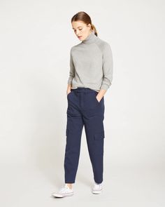 Karlee Stretch Cotton Twill Cargo Pants - Navy | Universal Standard Fall Chinos With Patch Pockets And Tapered Leg, Versatile Cotton Cargo Jeans For Fall, Fall Chinos Trousers With Patch Pockets, Versatile Cotton Cargo Pants For Fall, Casual Cargo Jeans With Welt Pockets For Work, Cargo Style Chinos For Work, Workwear Cargo Pants With Multiple Pockets Ankle-length, Multiple Pockets Pants For Workwear In Fall, Business Casual Tapered Leg Pants With Cargo Pockets