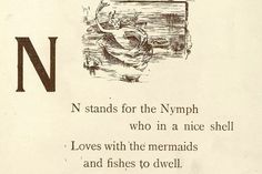 the letter n is for nymph who in a nice shell loves with the mermaids and fishes to dive