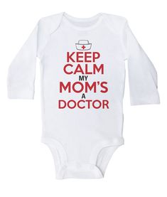 Keep Calm My Mom's A Doctor Baby Onesie Colors and Sleeve Length Available: WHITE SS, WHITE LS, GREY SS, GREY LS Sizes available: NB, 0-3M, 3-6M, 6-12M, 12-18M, 18-24M White Nursing-friendly Long Sleeve Sleepwear, White Nursing Friendly Sleepwear, White Nursing Friendly Long Sleeve Sleepwear, White Cotton Sleepwear With Graphic Print, Casual White Sleepwear For Hospital, White Long Sleeve Sleepwear With Letter Print, White Nursing-friendly Sleepwear, White Letter Print Sleep Tops, White Letter Print Sleepwear For Bedtime