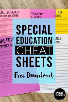 three sheets of paper with the words special education sheet and free printables on them