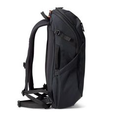 the back view of a black backpack with straps