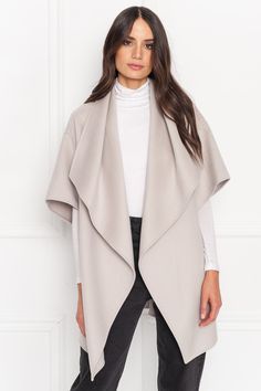 PENELOPE Double Face Wool Coat – LAMARQUE Beige Cape For Fall Workwear, Workwear Cape With Pockets, Elegant Open Front Outerwear With Pockets, Chic Shawl Collar Outerwear For Layering, Chic Fall Cape For Workwear, Elegant Oversized Open Front Outerwear, Chic Fall Workwear Cape, Oversized Open Front Outerwear For Work, Modern Fall Cape For Workwear