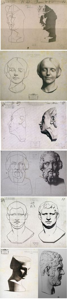 four different types of drawings are shown in the same image, each with an individual's face