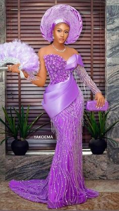 Rhinestone Formal Dress, Asoebi Bridal Styles, Purple Lace Styles, Styles For Lace Gown Asoebi, Gele Styles For Asoebi, Corset Gown Styles, Asobi Styles, Female Gown, Sunshine Makeup