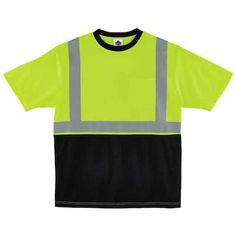 Class 2 Black Front T-Shirt. Lightweight birds' eye knit t-shirt with black front to keep high wear area looking clean. 30+ UPF for protection against harmful UV. Size: Extra Large. Color: Lime. Gender: Men's,Women's. Age Group: adult. Green Short Sleeve T-shirt For Work, Black Short Sleeve T-shirt For Outdoor, Black Cotton T-shirt For Outdoor, Crew Neck Black T-shirt For Work, Black Crew Neck T-shirt For Work, Green Crew Neck T-shirt For Work, Sporty Crew Neck T-shirt For Workwear, Black Accents, Knitted Tshirt