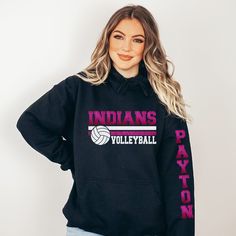 Customize this Volleyball Bella Canvas sweatshirt or hoodie with your mascot's name in your team colors, then on the back is the player's last name and number, and on the sleeve is the first name. Spirit wear is a great gift for volleyball players, the whole volleyball team, and volleyball Moms & Dads. The listing is for one garment. To order... 1. Select the style and size you would like, then the color for the garment. 2. Fill out the personalization section. 3. Then add to cart. To order more than one item of the same style, size, and color increase the quantity in your cart. 4. To make multiple orders repeat the steps. 5. Finally, cash out. Unisex sweatshirts & hoodies are a high-quality Bella Canvas brand. They are a retail fit. If you feel you are between sizes order up. The colors o Volleyball Hoodie Design Ideas, Team-colored Hoodie With Team Logo For Game Day, Collegiate Sports Hoodie With Team Logo, Collegiate Hoodie With Team Logo For Sports, Collegiate Hoodie With Team Logo For Sports Season, Pre-shrunk School Spirit Hoodie For Sports Season, Sports Team Logo Hoodie, Sports Fan Apparel Hoodie, Sports Season Hoodie With Team Logo For Sports Events