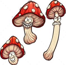 cartoon mushrooms with funny faces - food objects