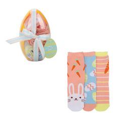 Add a pop of festive cheer to your young one's wardrobe with the Youth Easter Themed Crew Socks 3-Pack from Bioworld. Perfect for spring celebrations, these socks are adorned with playful designs featuring the Easter bunny, cheerful carrots, and colorful Easter eggs.

- Material: 92% Polyester, 8% Spandex
- Size: Designed for youth
- Gender: Female
- Features: Scalloped cuff edges for added charm; machine washable

These socks offer a comfortable, flexible fit ideal for active kids, ensuring the Playful Summer Socks For Gifts, Playful Summer Socks As A Gift, Playful Summer Gift Socks, Multicolor Socks For Summer Gifts, Multicolor Socks As Summer Gift, Trendy Socks For Spring Gift, Trendy Spring Gift Socks, Trendy Spring Socks For Gift, Fun Multicolor Socks For Spring