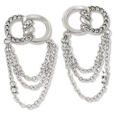 Stately Steel Crystal Knot Layered Chain Earrings  Add a touch of movement and drama to favorite outfits when you top them off with these fun, stainless steel earrings. The polished "knot" design features tiers of layered chains and sparkling crystal accents.       Approx. 3/8"L x 9/16"W     Made of stainless steel; silver- or gold-tone ion plating     Pierced with clutch backs     Earrings have interlocking "knot" design on post fronts     Three layered chain lengths dangle from "knots"     Cle Evening Metal Chain Earrings, Silver Stainless Steel Earrings With Adjustable Chain, Silver Earrings With Adjustable Chain, Silver Chain Earrings For Evening, Ireland Fashion, Layered Chain, Knot Design, Layered Chains, Steel Earrings