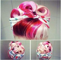 Pretty in pink! Pin Up Hair Tutorial, Up Hair Tutorial, Rockabilly Hair Tutorials, Pink Bandana, Pretty Designs