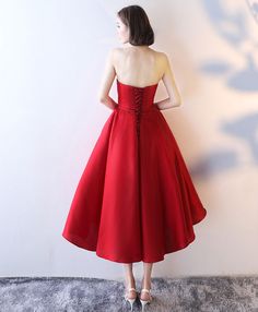 Red Strapless Sleeveless Evening Dress, Red Strapless Evening Dress For Bridesmaid, Red Strapless Bridesmaid Evening Dress, Elegant Red Strapless Sleeveless Dress, Red Knee-length Evening Dress For Prom Season, Red Knee-length Evening Dress For Prom, Red A-line Dress For Banquet, Red A-line Mini Dress For Banquet, Red A-line Dress For Prom Season