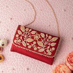 Elegant Pearl Zardozi Beaded Bridesmaid Gifting Sling Purse Small Fabric Wallet for Special Occasion Hand-embroidered Unique Wallet - Etsy Oman Gold Embroidered Clutch As Gift, Festival Clutch With Gold Embroidery, Embroidered Clutch For Festivals, Festive Pearl Embroidered Evening Bag, Red Embroidered Clutch For Festive Occasions, Festival Evening Bag With Pearl Embroidery, Embroidered Clutch Evening Bag For Festivals, Rectangular Embroidered Shoulder Bag For Celebration, Embroidered Rectangular Shoulder Bag For Celebration