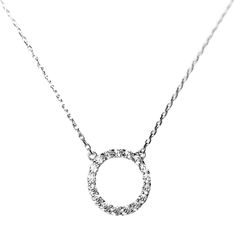 Introducing the newest must-have for everyday glam! This classic design shines in its understated simplicity. The circle setting is created with certified 925 sterling silver and is plated in 14K gold or rhodium to prevent tarnishing. The sparkling stones are 100% simulated diamond material (AAA CZ). The timeless eternity necklace will add a touch of sparkle to your day, whether dressed up or simply worn. Plated in 14k gold or rhodium and set in an intricate prong setting. The chain is extendabl Classic Cubic Zirconia Diamond Necklace With Halo, Classic Cubic Zirconia Halo Diamond Necklace, Classic Halo Diamond Necklace In Cubic Zirconia, Cubic Zirconia Halo Diamond Necklace, Sterling Silver Open Circle Formal Jewelry, Sterling Silver Open Circle Jewelry For Formal Occasions, Minimalist Round Diamond Necklace For Formal Occasions, Elegant Sterling Silver Halo Diamond Necklace, Classic Round Diamond Necklace With Halo Design