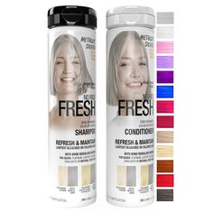 PRICES MAY VARY. ✂ SALON FRESH COLOR…EVERY DAY! Meet No Fade Fresh! Bond Rebuilding Semi-Permanent Direct Dye High Color Depositing Shampoos and Conditioners, the ultimate solution for at-home hair color and color care. Use between permanent hair color applications to keep color fresh. Created & perfected by professional hair colorists, based on salon technology for safely refreshing bleached & color-treated hair. 💇‍♀️CREATE AND MAINTAIN THE PERFECT COLOR Easy in the shower with just a 2-5 minu Metallic Silver Hair, Metallic Hair Dye, Color Depositing Shampoo, Grey Hair Dye, Temporary Hair Dye, Silver Shampoo, Beauty Hair Color, Shampoo And Conditioner Set, At Home Hair Color