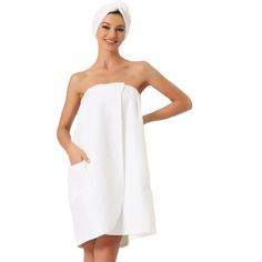 Absorbent Soft Thick Towel Wrap Bathrobe, with a shower cap. This towel wraps the robe with a shower cap, which can hold your hair back or stop liquid from dripping into your eyes, one pocket, an elastic back, and an Adjustable Closure, which is suitable for Gym and Shower. Adjustable closure with Elastic Waist and Adjustable Hook-and-loop Fastener Closure, this Towel Wrap Robe is a perfect choice for any woman that wants to feel cozy and look good when they get out of the shower, bath, spa, sau Girls In Shower, Dream Spa, Towel Turban, Women Towel, Womens Bathrobes, Spa Wraps, Hair Towel Wrap, Bath Wrap, Gym Towel