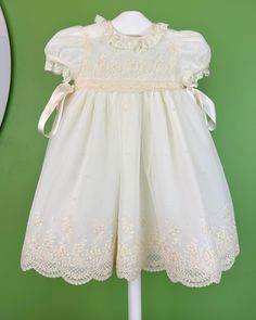 Made in Spain Inside: 65% polyester 35% cotton Dry Clean Final sale, no exchanges nor returns are accepted Spanish Fashion, First Communion Dresses, Baptism Dress, Communion Dresses, Christening Gowns, Clothing Ideas, First Communion, Newborn Outfits, Final Sale