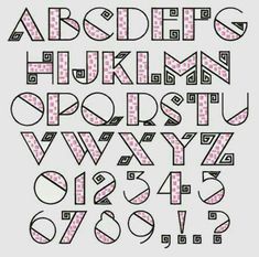 the alphabet is made up of pink and black squares, which are dotted with dots