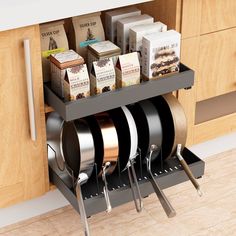 an organized kitchen with pots, pans and utensils