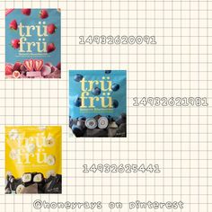 three bags of fruit are shown with the words tru fru on them and one bag of chocolates on pinterest